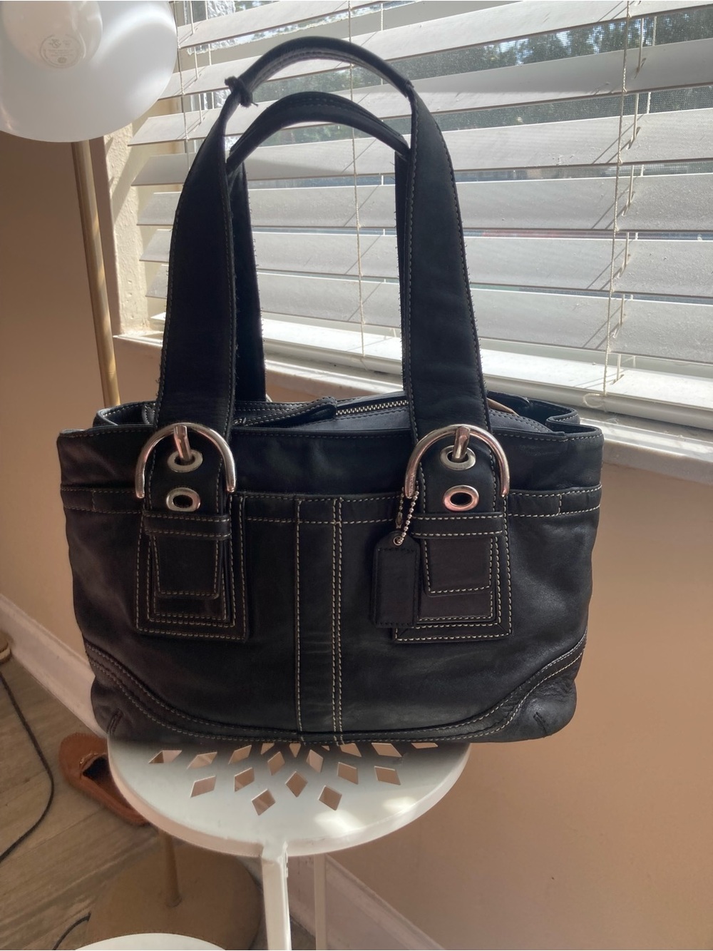 Coach Black Leather Shoulder Bag with Contrast Stitching